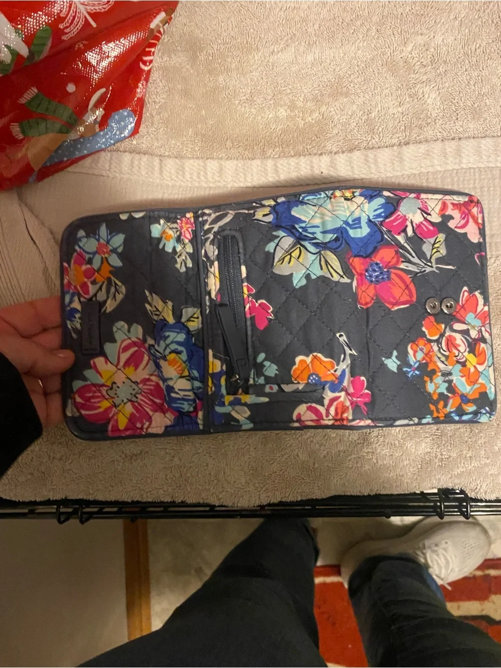 Vera Bradley Quilted Floral Trifold Wallet - Navy Multi Floral - Picture 5 of 6